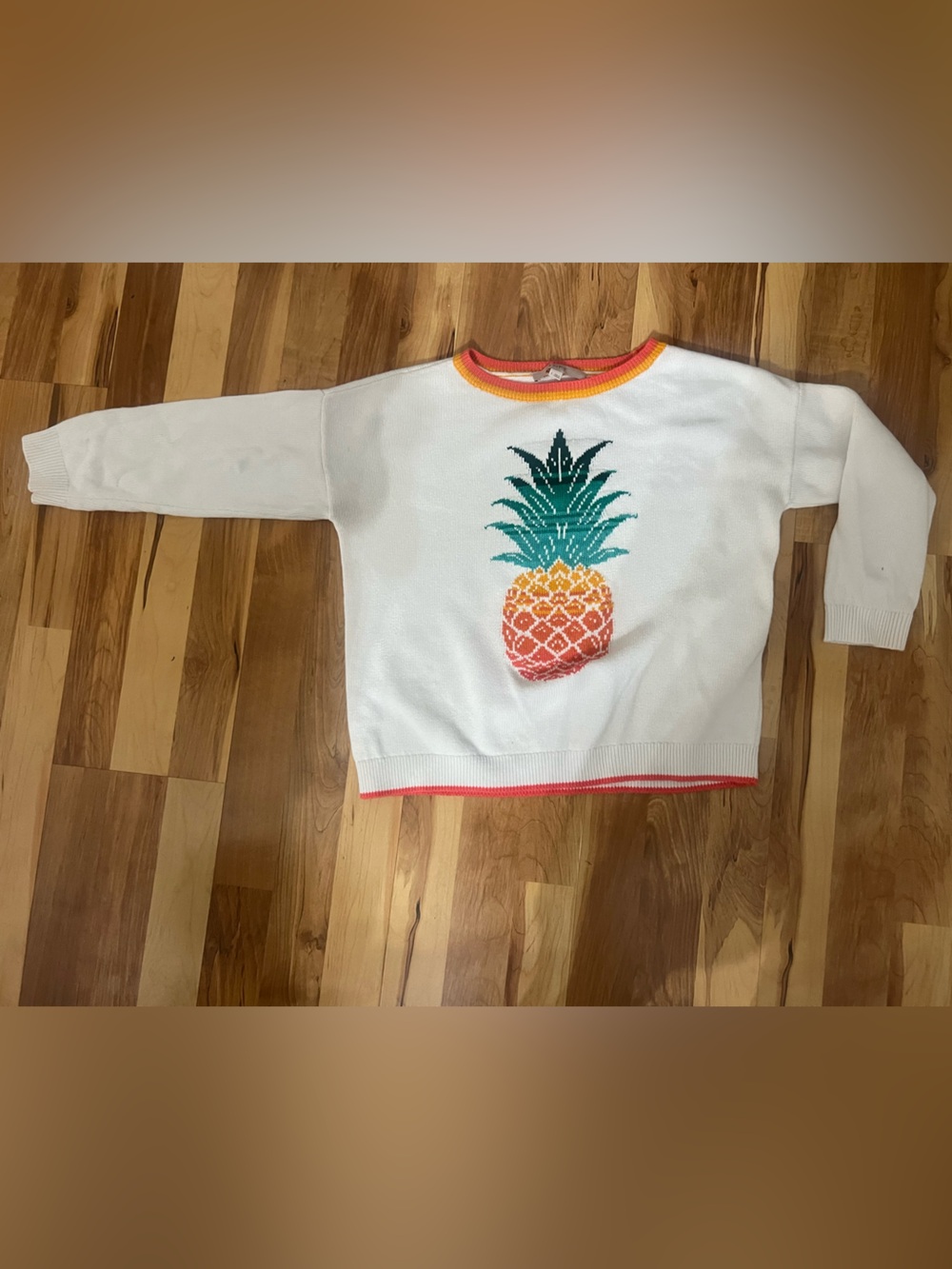 LOFT White Womens Sweater with Colorful Pineapple Motif